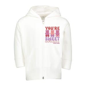 You’Re Sweet Yes You Echo Text Teddy Bear Valentine’S Day Toddler Zip Fleece Hoodie