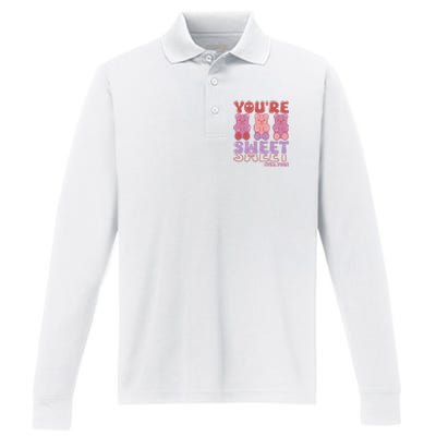 You’Re Sweet Yes You Echo Text Teddy Bear Valentine’S Day Performance Long Sleeve Polo