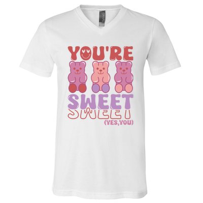 You’Re Sweet Yes You Echo Text Teddy Bear Valentine’S Day V-Neck T-Shirt