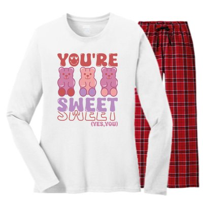 You’Re Sweet Yes You Echo Text Teddy Bear Valentine’S Day Women's Long Sleeve Flannel Pajama Set 