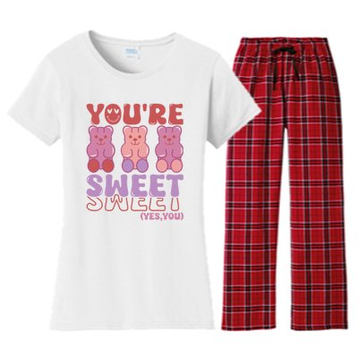 You’Re Sweet Yes You Echo Text Teddy Bear Valentine’S Day Women's Flannel Pajama Set