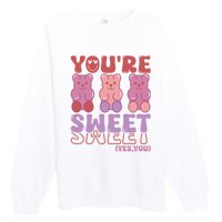 You’Re Sweet Yes You Echo Text Teddy Bear Valentine’S Day Premium Crewneck Sweatshirt