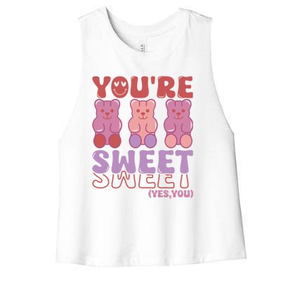 You’Re Sweet Yes You Echo Text Teddy Bear Valentine’S Day Women's Racerback Cropped Tank