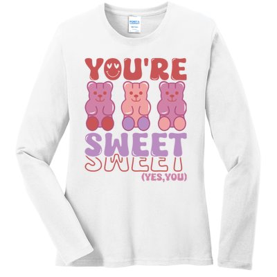 You’Re Sweet Yes You Echo Text Teddy Bear Valentine’S Day Ladies Long Sleeve Shirt