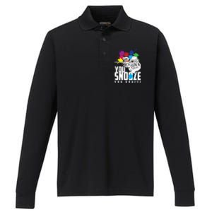 You Snooze You Bruise Funny Paintball Gift Gift Performance Long Sleeve Polo