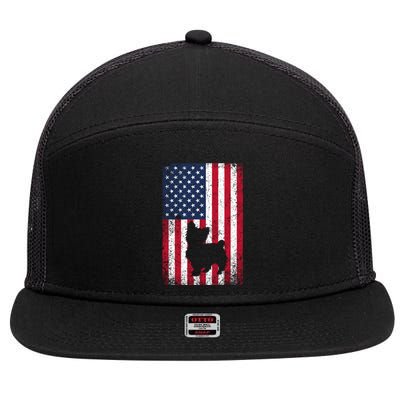 Yorkshire Terrier America Flag Patriot Veteran July 4 Gift 7 Panel Mesh Trucker Snapback Hat