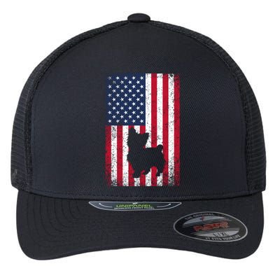 Yorkshire Terrier America Flag Patriot Veteran July 4 Gift Flexfit Unipanel Trucker Cap