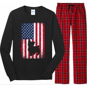 Yorkshire Terrier America Flag Patriot Veteran July 4 Gift Long Sleeve Pajama Set