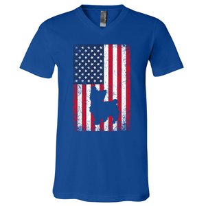 Yorkshire Terrier America Flag Patriot Veteran July 4 Gift V-Neck T-Shirt