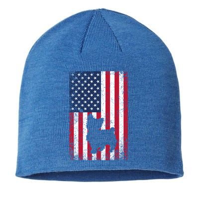 Yorkshire Terrier America Flag Patriot Veteran July 4 Gift Sustainable Beanie