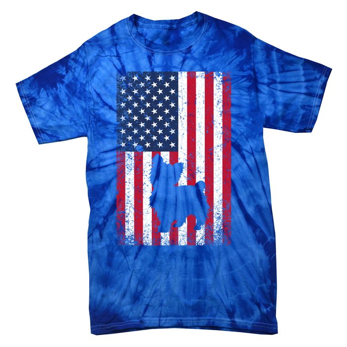 Yorkshire Terrier America Flag Patriot Veteran July 4 Gift Tie-Dye T-Shirt