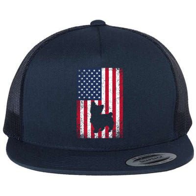 Yorkshire Terrier America Flag Patriot Veteran July 4 Gift Flat Bill Trucker Hat