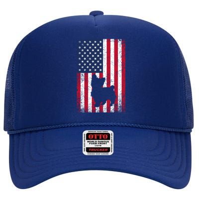 Yorkshire Terrier America Flag Patriot Veteran July 4 Gift High Crown Mesh Back Trucker Hat