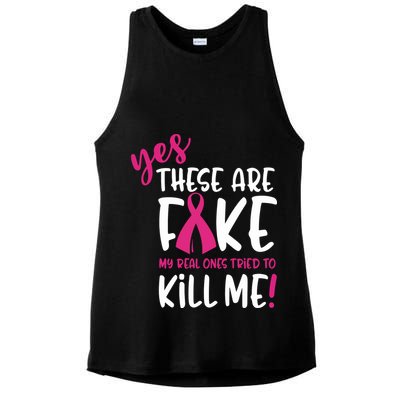 Yes These Are Fake My Real Ones Tried To Kill Me Ladies PosiCharge Tri-Blend Wicking Tank