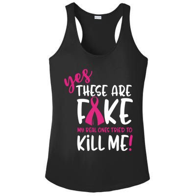 Yes These Are Fake My Real Ones Tried To Kill Me Ladies PosiCharge Competitor Racerback Tank