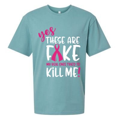 Yes These Are Fake My Real Ones Tried To Kill Me Sueded Cloud Jersey T-Shirt