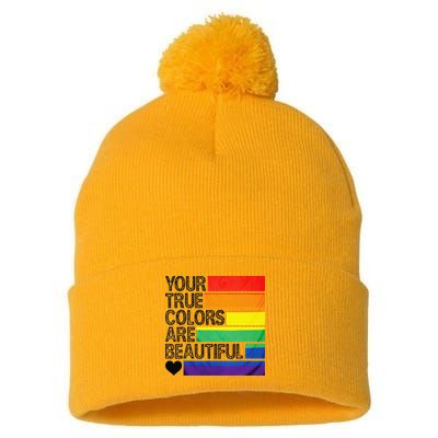 Your True Colors Are Beautiful Rainbow LGBT Pride Month Pom Pom 12in Knit Beanie