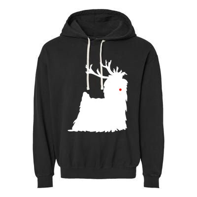 Yorkshire Terrier Christmas Nosed Reindeer Gift Garment-Dyed Fleece Hoodie