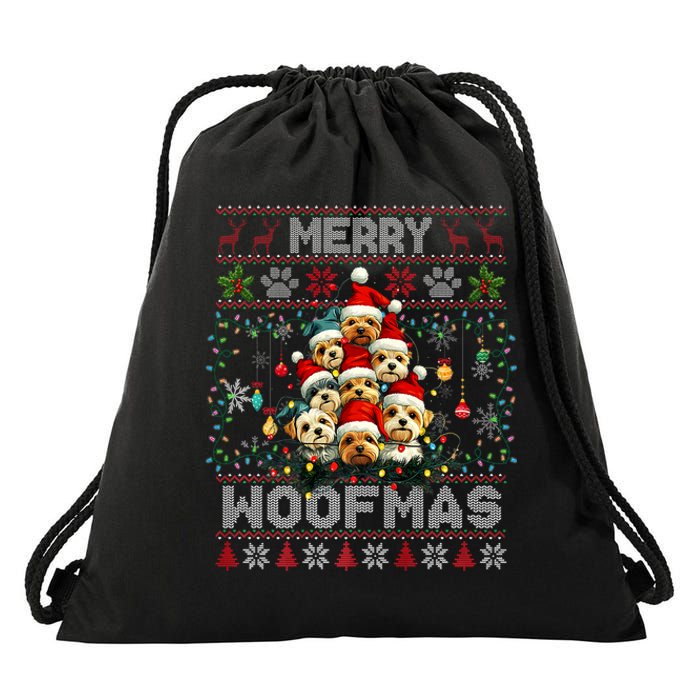 Yorkshire Terrier Christmas Tree Dog Lover Xmas Ugly Sweater Drawstring Bag