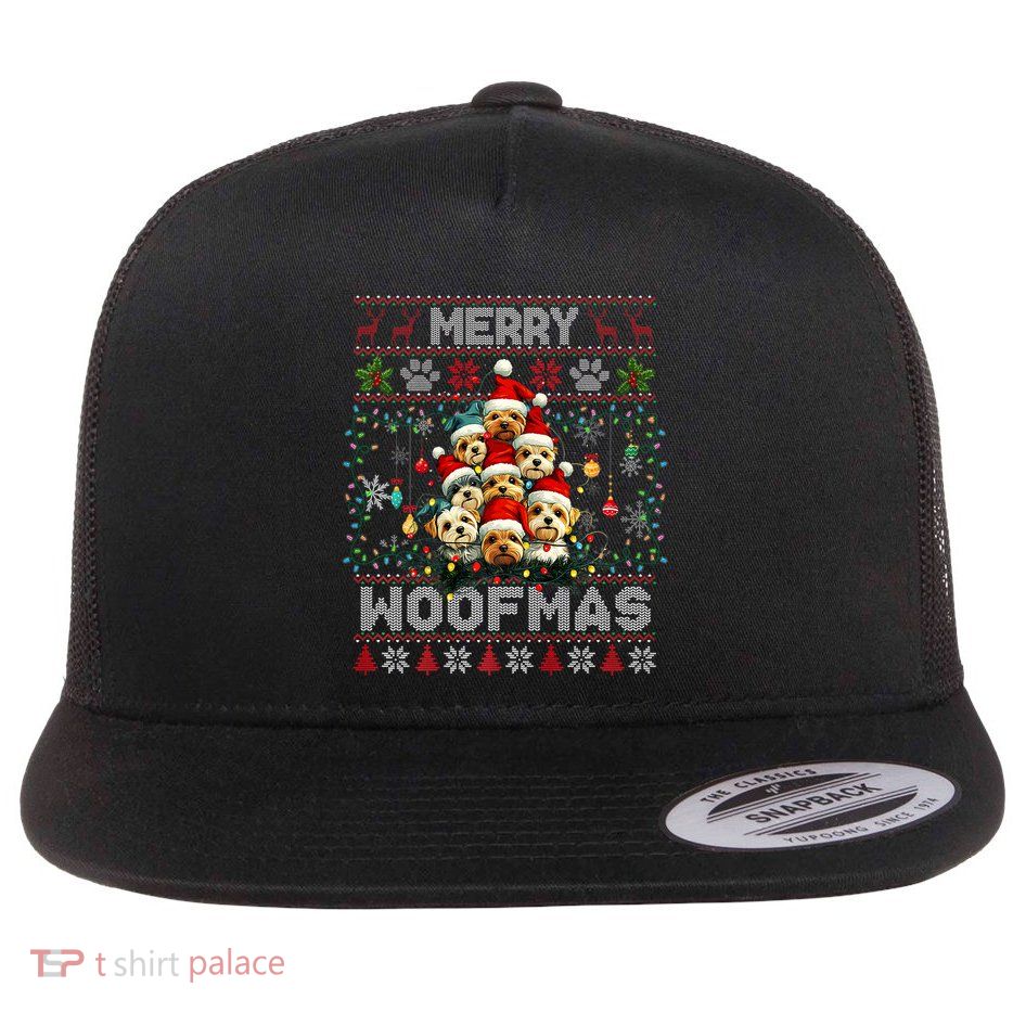 Yorkshire Terrier Christmas Tree Dog Lover Xmas Ugly Sweater Flatbill Hat