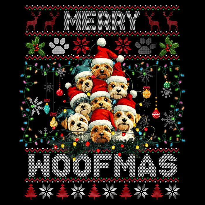 Yorkshire Terrier Christmas Tree Dog Lover Xmas Ugly Sweater Short Acrylic Beanie