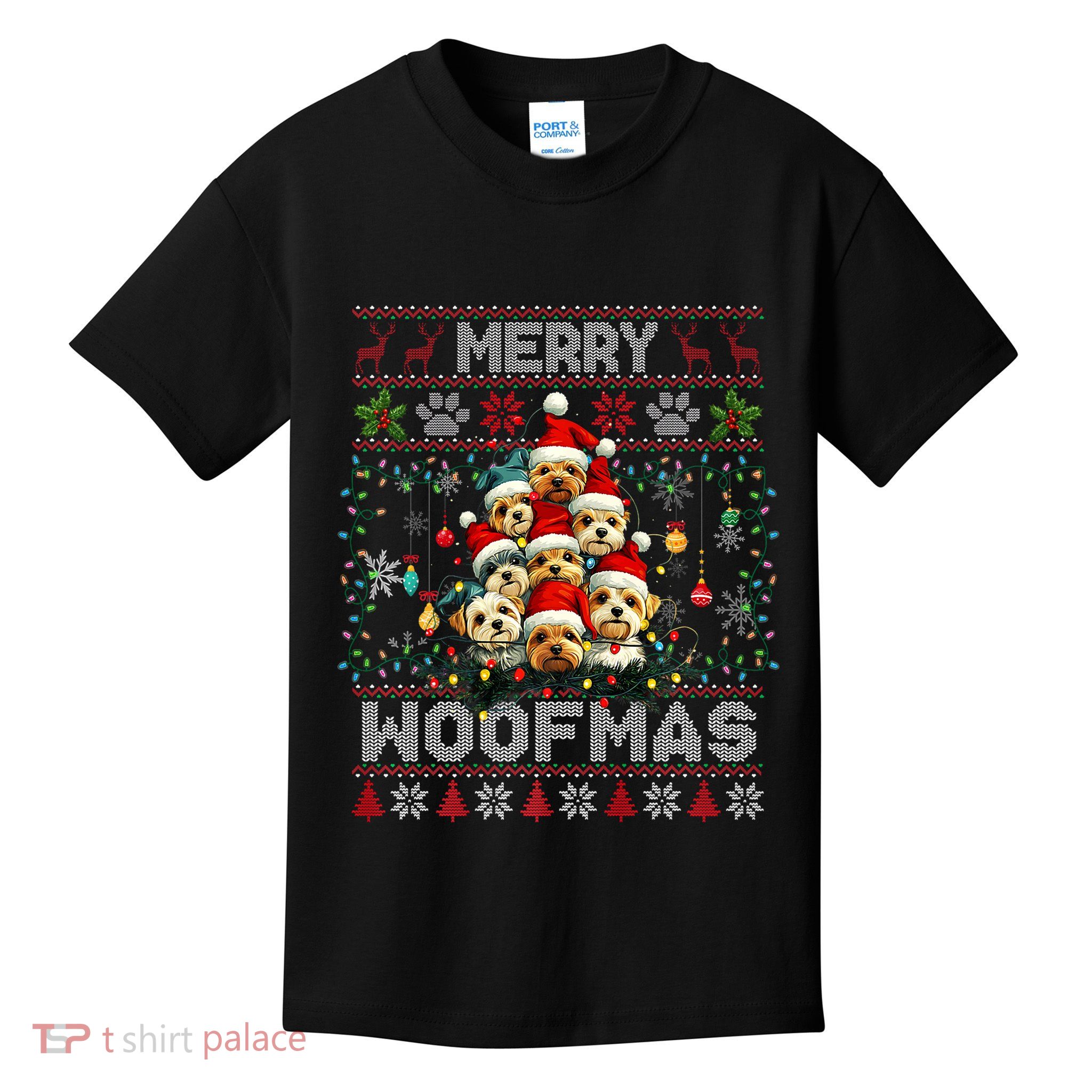 Yorkshire Terrier Christmas Tree Dog Lover Xmas Ugly Sweater Kids T-Shirt