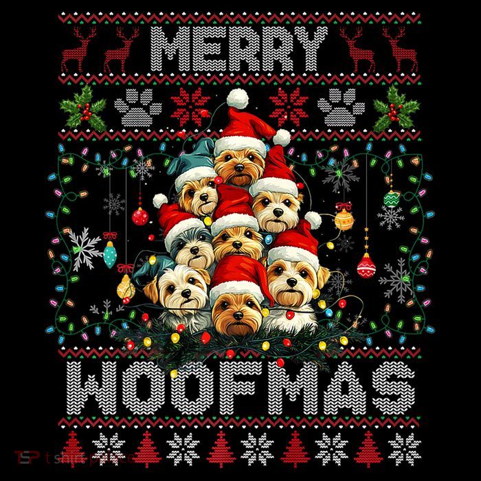Yorkshire Terrier Christmas Tree Dog Lover Xmas Ugly Sweater Kids T-Shirt