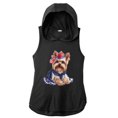 Yorkshire Terrier Dog Cute Yorkshire Terrier Puppy USA Flag Yorkie Ladies PosiCharge Tri-Blend Wicking Draft Hoodie Tank