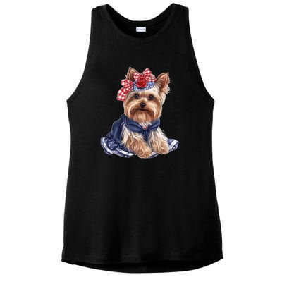 Yorkshire Terrier Dog Cute Yorkshire Terrier Puppy USA Flag Yorkie Ladies PosiCharge Tri-Blend Wicking Tank