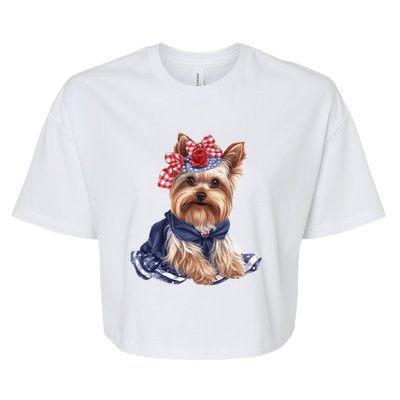 Yorkshire Terrier Dog Cute Yorkshire Terrier Puppy USA Flag Yorkie Bella+Canvas Jersey Crop Tee