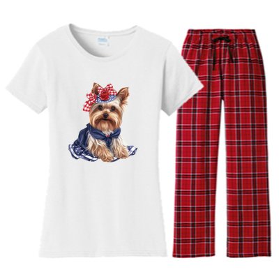 Yorkshire Terrier Dog Cute Yorkshire Terrier Puppy USA Flag Yorkie Women's Flannel Pajama Set