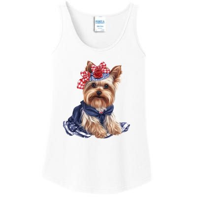 Yorkshire Terrier Dog Cute Yorkshire Terrier Puppy USA Flag Yorkie Ladies Essential Tank