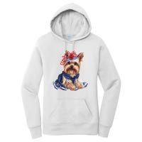 Yorkshire Terrier Dog Cute Yorkshire Terrier Puppy USA Flag Yorkie Women's Pullover Hoodie