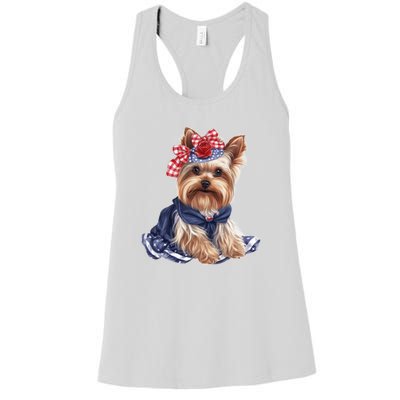 Yorkshire Terrier Dog Cute Yorkshire Terrier Puppy USA Flag Yorkie Women's Racerback Tank