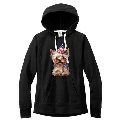 Yorkshire Terrier Dog Cute Yorkshire Terrier Puppy USA Flag Yorkie Women's Fleece Hoodie