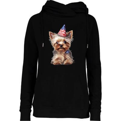 Yorkshire Terrier Dog Cute Yorkshire Terrier Puppy USA Flag Yorkie Womens Funnel Neck Pullover Hood