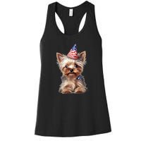 Yorkshire Terrier Dog Cute Yorkshire Terrier Puppy USA Flag Yorkie Women's Racerback Tank