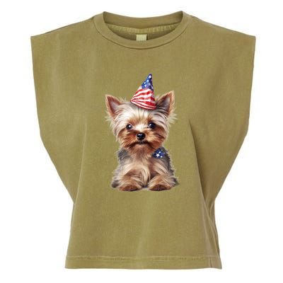 Yorkshire Terrier Dog Cute Yorkshire Terrier Puppy USA Flag Yorkie Garment-Dyed Women's Muscle Tee