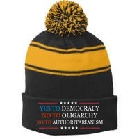 Yes To Democracy No To Oligarchy Bernie Sanders Quote Stripe Pom Pom Beanie