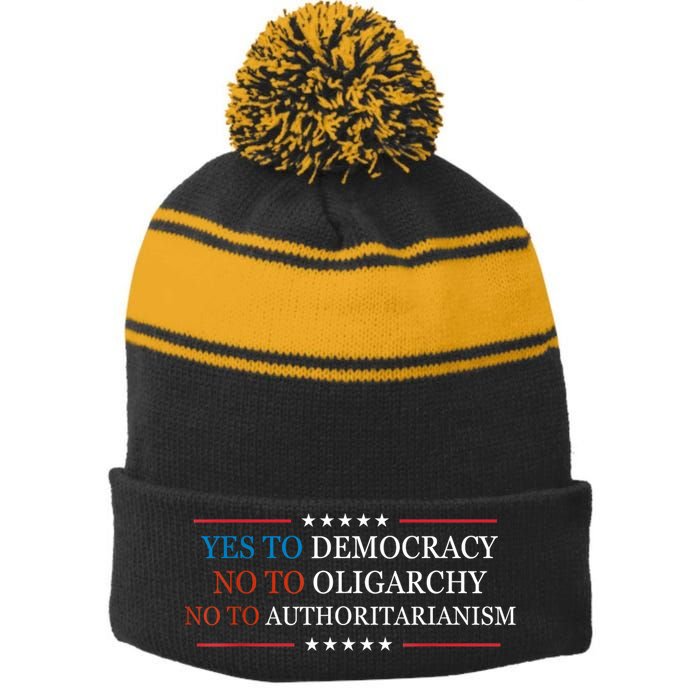 Yes To Democracy No To Oligarchy Bernie Sanders Quote Stripe Pom Pom Beanie