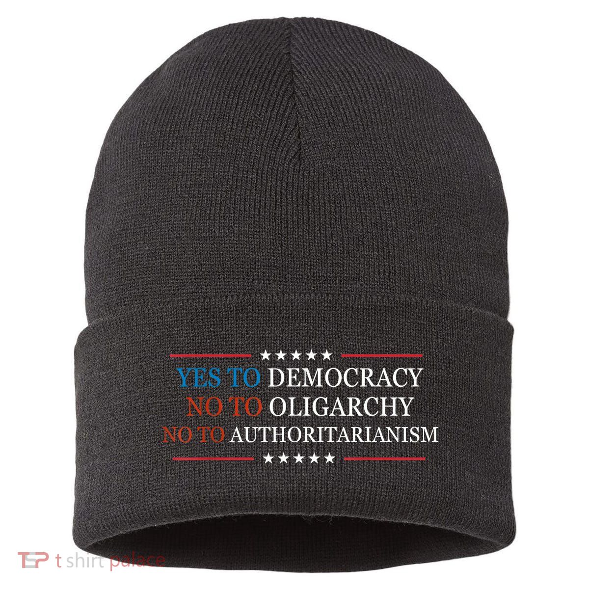 Yes To Democracy No To Oligarchy Bernie Sanders Quote Sustainable Knit Beanie