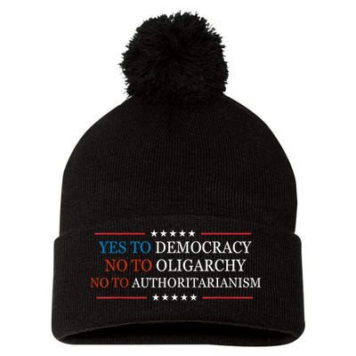 Yes To Democracy No To Oligarchy Bernie Sanders Quote Pom Pom 12in Knit Beanie