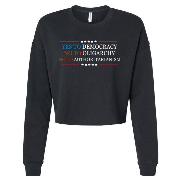 Yes To Democracy No To Oligarchy Bernie Sanders Quote Cropped Pullover Crew