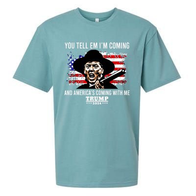 You Tell Em I’M Coming And America’S Coming With Me Trump 2024 Sueded Cloud Jersey T-Shirt