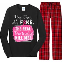 Yes They're Fake Pink Ribbon Breast Cancer Survivor Long Sleeve Pajama Set