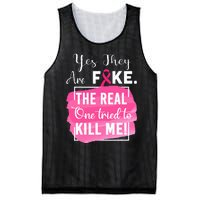 Yes They're Fake Pink Ribbon Breast Cancer Survivor Mesh Reversible Basketball Jersey Tank