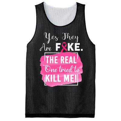 Yes They're Fake Pink Ribbon Breast Cancer Survivor Mesh Reversible Basketball Jersey Tank