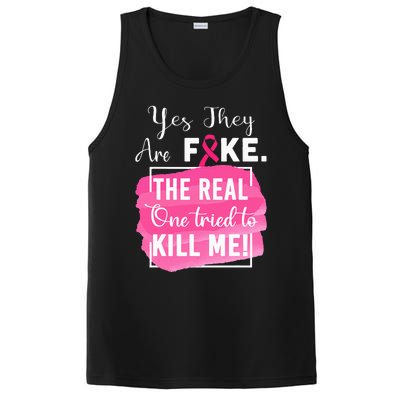 Yes They're Fake Pink Ribbon Breast Cancer Survivor PosiCharge Competitor Tank