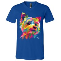 Yorkshire Terrier Funny Yorkie Pop Art Popart Dog Gift V-Neck T-Shirt