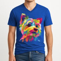 Yorkshire Terrier Funny Yorkie Pop Art Popart Dog Gift V-Neck T-Shirt